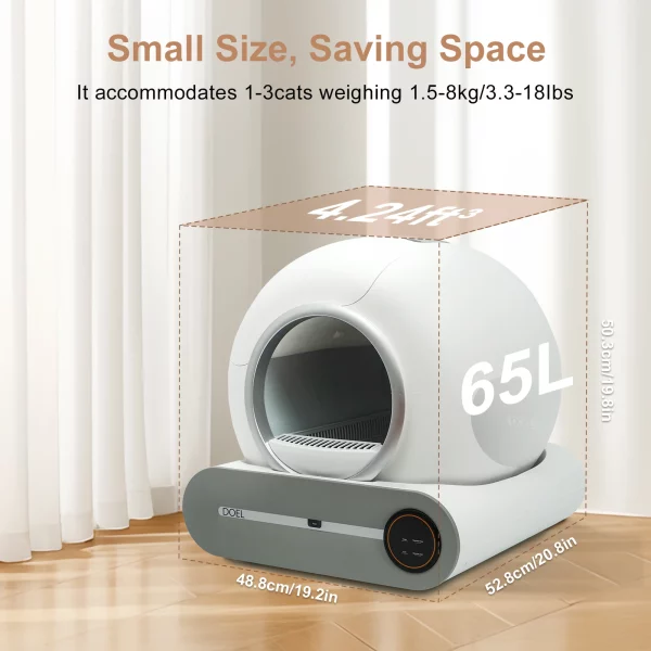 Cat using the spacious interior of the automatic litter box