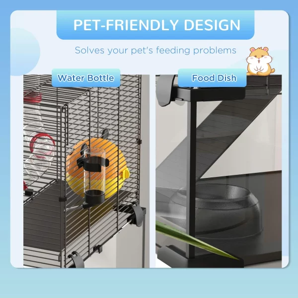 Dwarf hamster cage, assembled view with dimensions indicated
