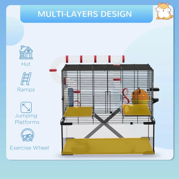Dwarf hamster cage, showing accessories like water bottle and dish