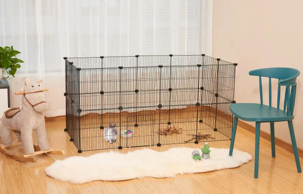 Assembled DIY pet playpen with multiple panels forming an enclosure