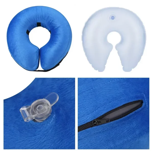Soft pet recovery cone, grey colour, showing adjustable strap.
