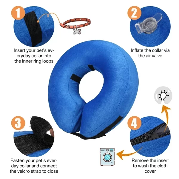 Close-up of the plush material and PVC inner of the pet recovery collar.