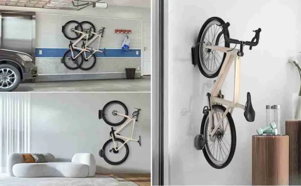 Detail of the 150-degree swivel mechanism on the bike wall mount