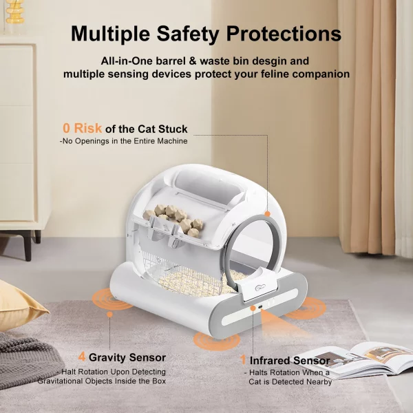 Cat approaching the litter box, highlighting the infrared safety sensor