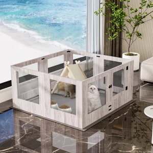 Assembled tempered glass dog puppies playpen showing spacious interior