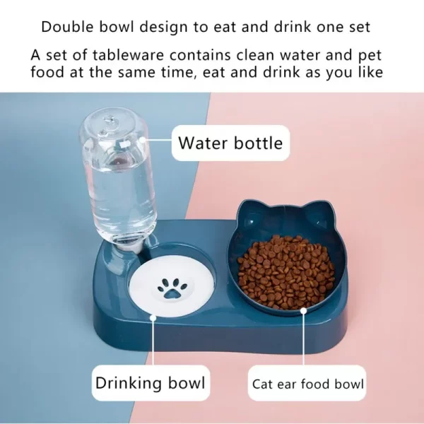 Close-up of the gravity water bottle attachment on the pet bowl.