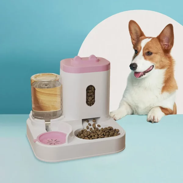 Close-up of the dual compartments on the pet feeder