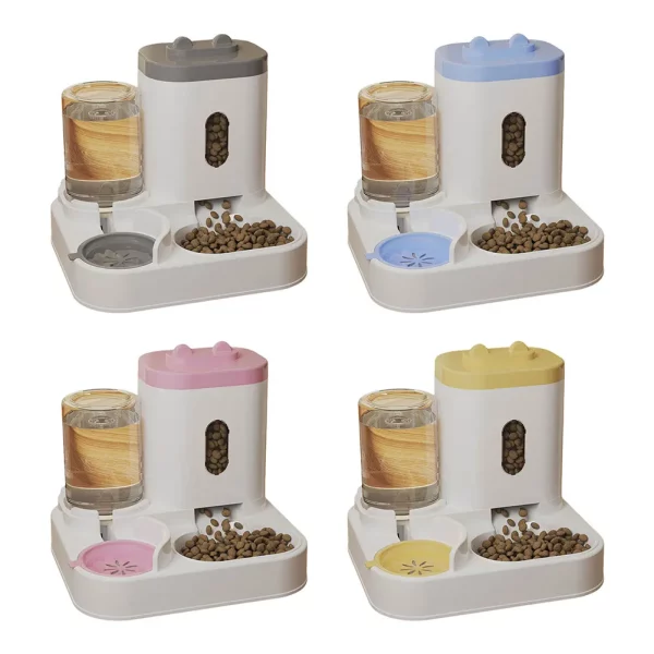 Set of automatic pet feeders in different colours