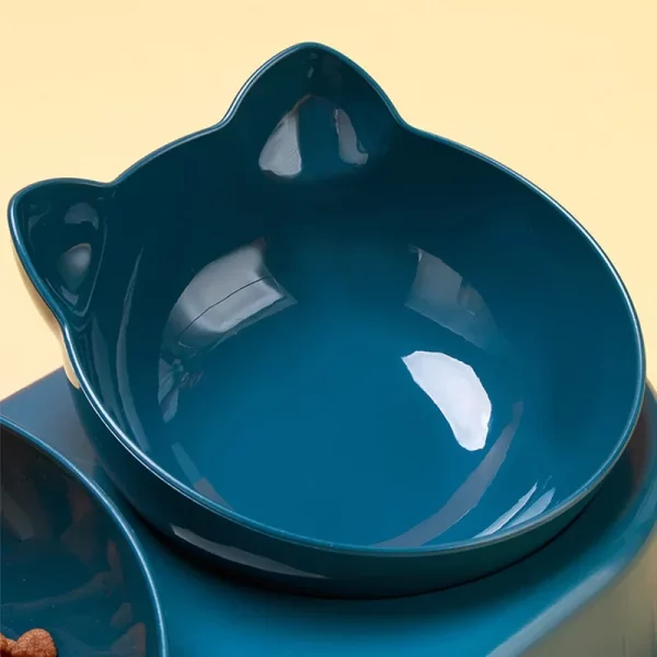 Two separate bowls for food and water on the 3-in-1 cat feeder