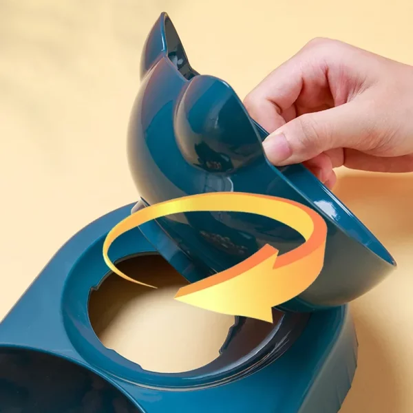 Blue coloured 3-in-1 cat feeder with water reservoir and bowls
