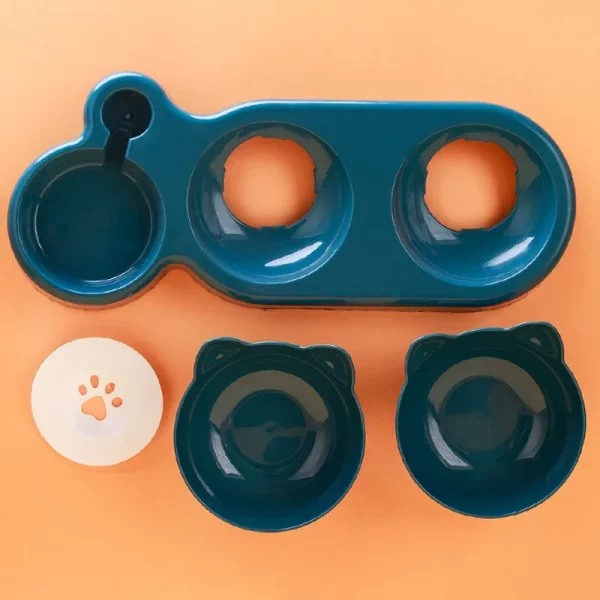 Cat using the tilted 3-in-1 feeder, showing ergonomic design