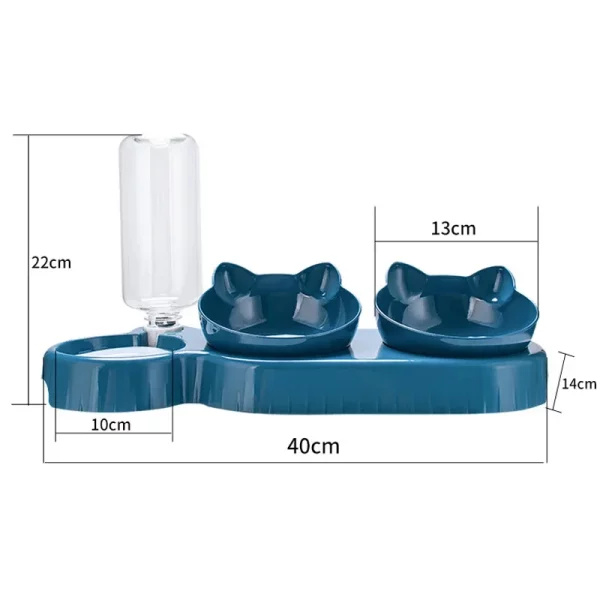Pink coloured 3-in-1 cat feeder, demonstrating split bowl design