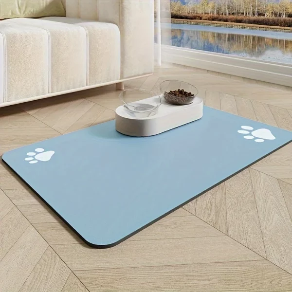 A pet using the feeding mat, showing its non-slip quality.