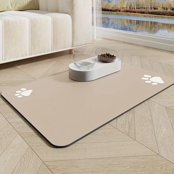 Pet feeding mat demonstrating its waterproof rubber backing.