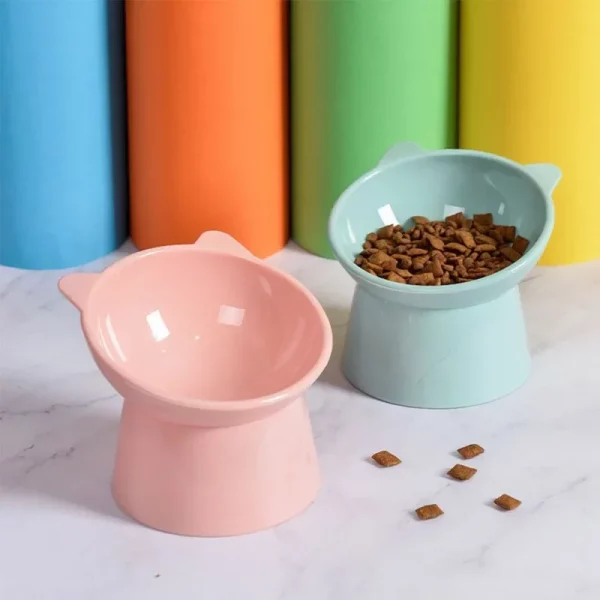 Raised cat bowl, lifestyle shot with a cat eating
