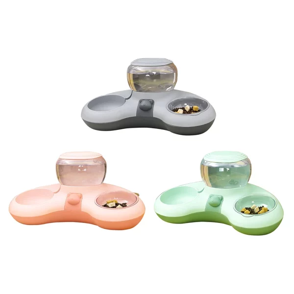 Automatic cat water dispenser with grey bowl and water tank