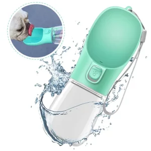 portable dog water bottle, blue colour, side view