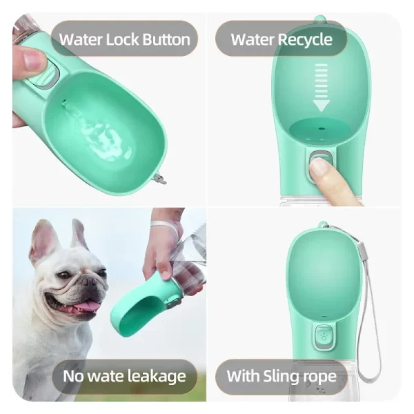 different angles of the portable dog water bottle