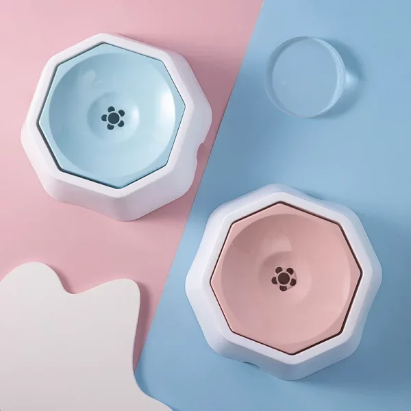 Blue anti-splash dog water bowl showing the floating plate mechanism