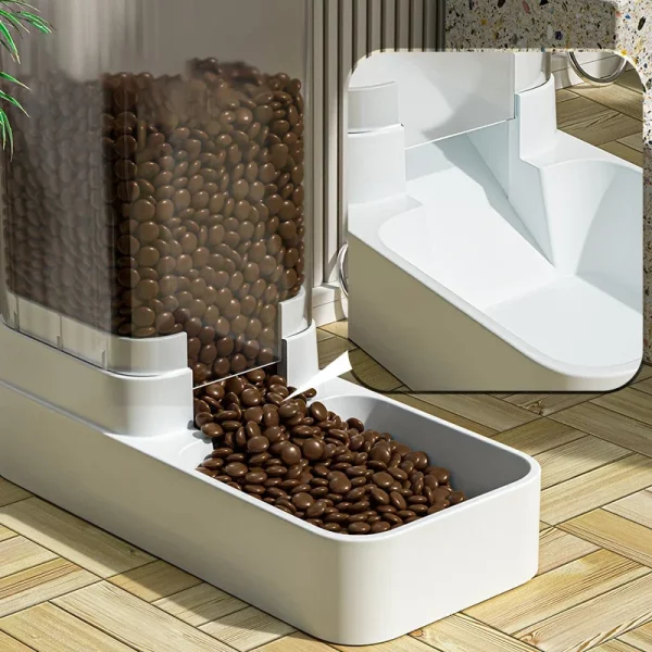 Side view of the pet feeder showing the water dispenser spout