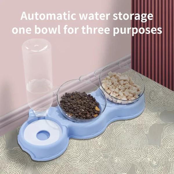 Side view of the complete 3-in-1 cat and dog feeding station