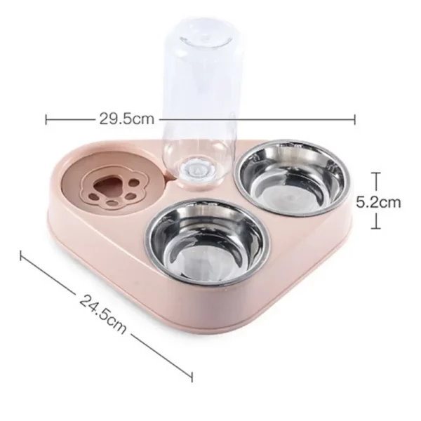 Side view of the stainless steel pet feeder base with integrated water bottle holder.