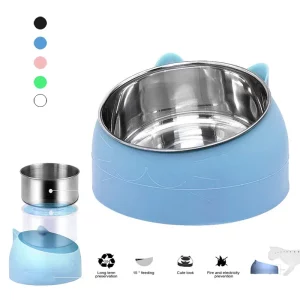 Dog and cat bowl feeder with 15-degree tilt, white base