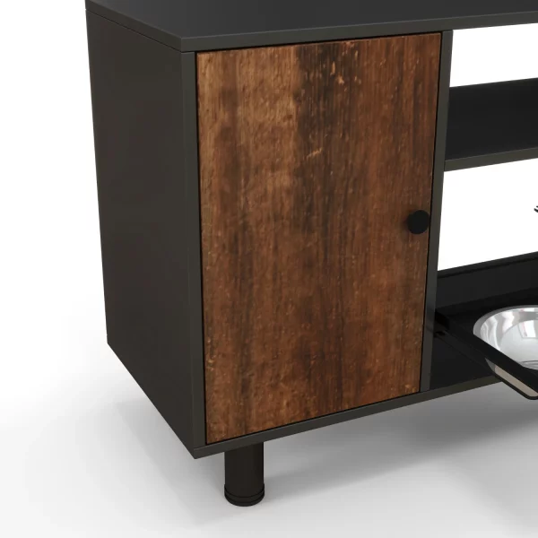 Interior view of the spacious storage cabinet within the pet feeding table.