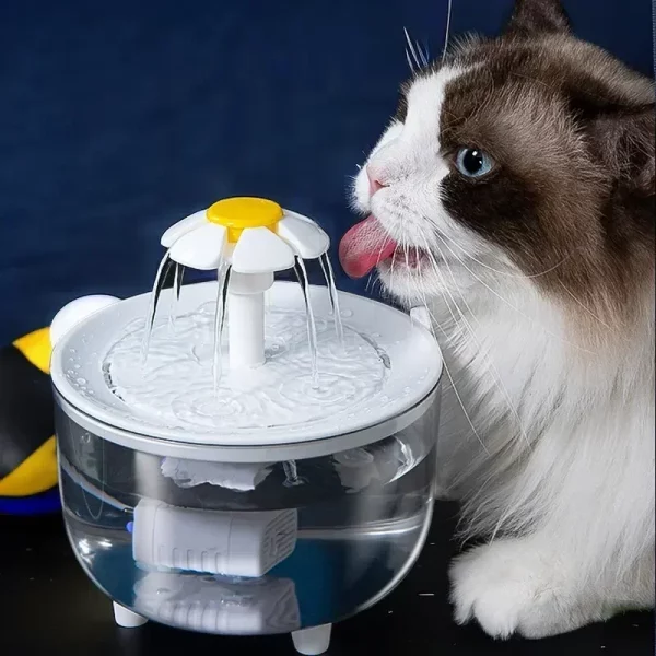 Top view of the pet water fountain showcasing the petal design and water circulation