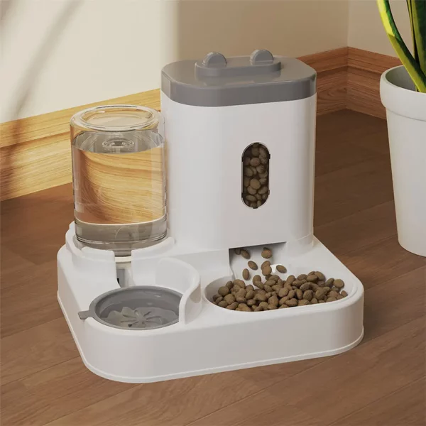 Side view of the cat feeder showing the water reservoir