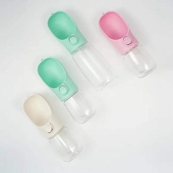 Side profile of the portable pet water bottle, highlighting its compact design.