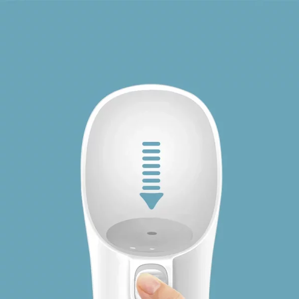Close-up of the portable pet water bottle's dispensing mechanism.