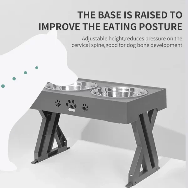 Adjustable double elevated dog bowls, height options for different dog sizes, versatile pet furniture
