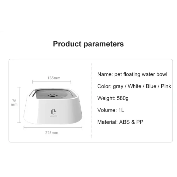 Full view of the 1.5L anti-overflow dog bowl in white