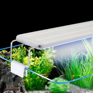 Slim LED aquarium light mounted on a fish tank edge