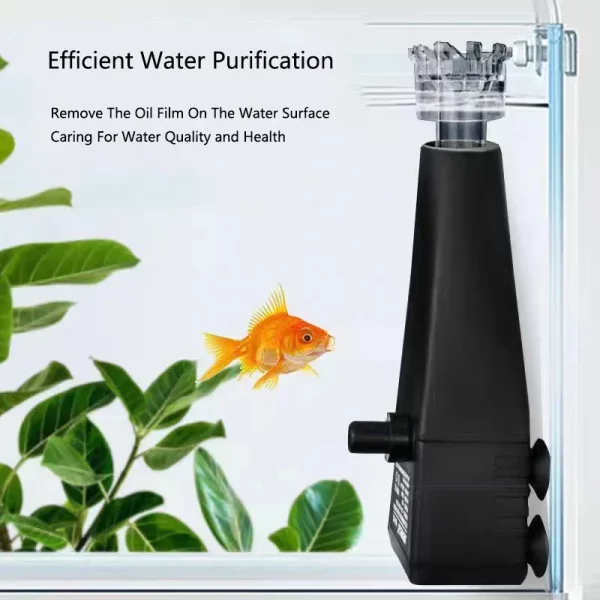 Close-up of the aquarium oil skimmer filter's intake