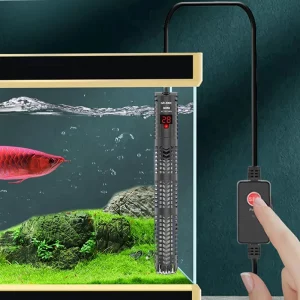 Digital submersible fish tank heater, front view, clear display