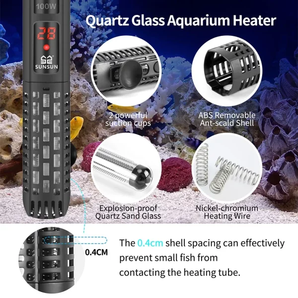 Aquarium heating rod, close-up of digital display and control buttons
