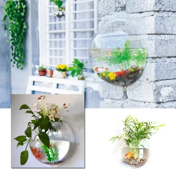 Close-up of the transparent acrylic material of the wall mount fish tank
