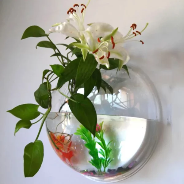 Fish Tanks Decoration Wall Mount Fish Tanks Goldfish Bowl Acrylic Hanging Aquariums Flowerpot Flower Vase 15/23CM Fish