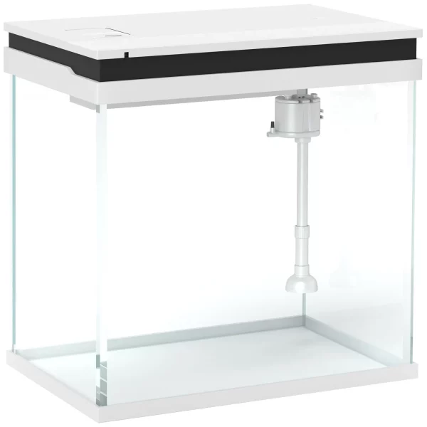 26L Glass Aquarium Tank with Integrated Filter System LED Lighting Water Pump Clear Fish Habitat, As pictures showed,