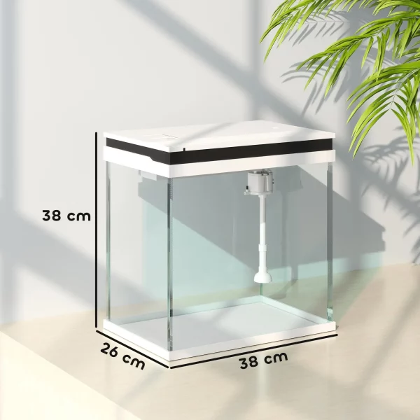 Top view of the 26L glass aquarium tank with feeding hole and filter access