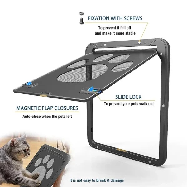 Close-up of the magnetic flap mechanism on a pet door