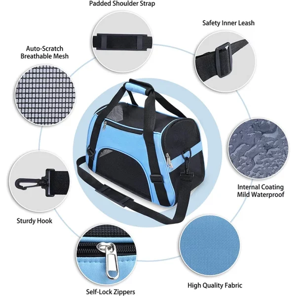 Interior view of a spacious pet carrier bag compartment