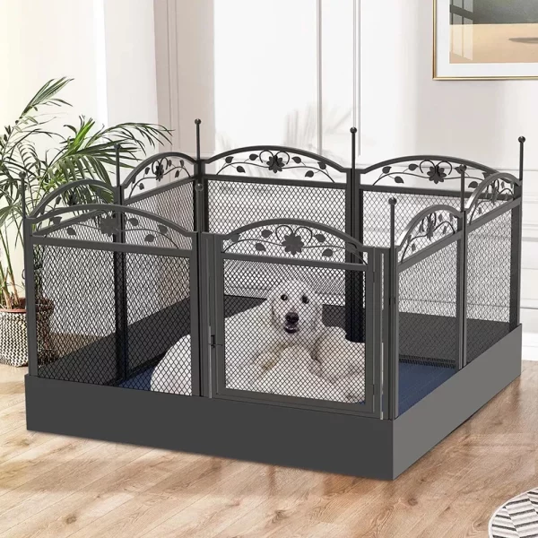 Assembled heavy-duty dog playpen in a square configuration, front view.
