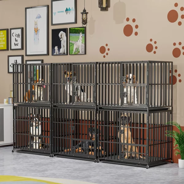 Heavy duty dog kennel, side profile showing stackable design, L size