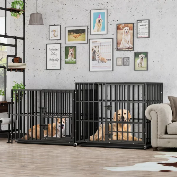 Stackable dog cage feature, close-up of convenient small feeding door