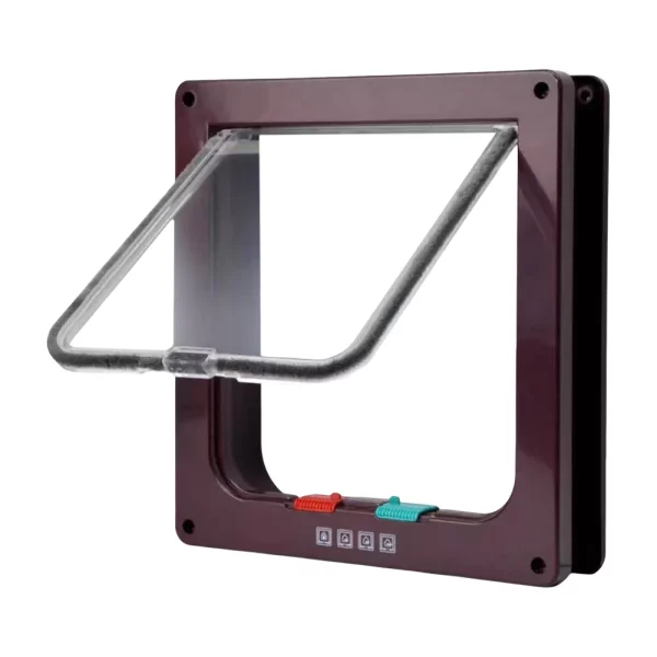 Side view of the transparent cat flap door, highlighting its slim profile.