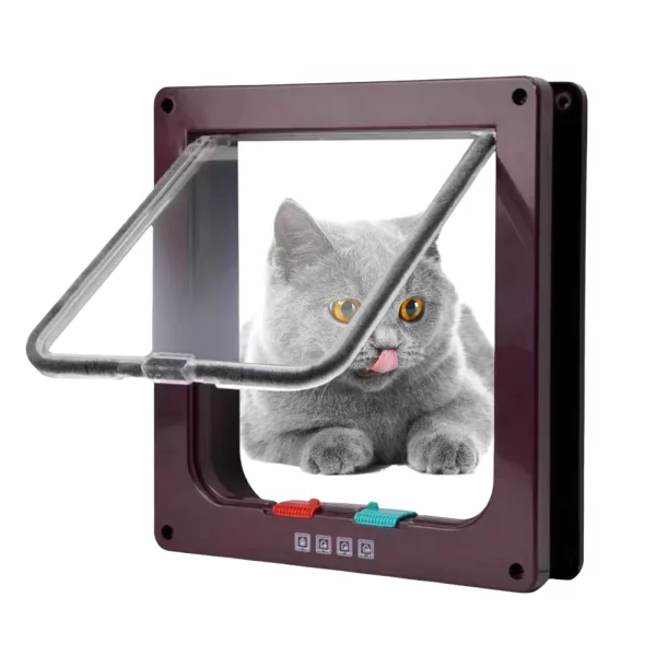 Close-up of the 4-way security lock on the transparent cat flap door.