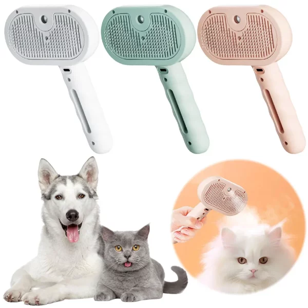 3-in-1 Cat Steam Brush, front view with mist feature